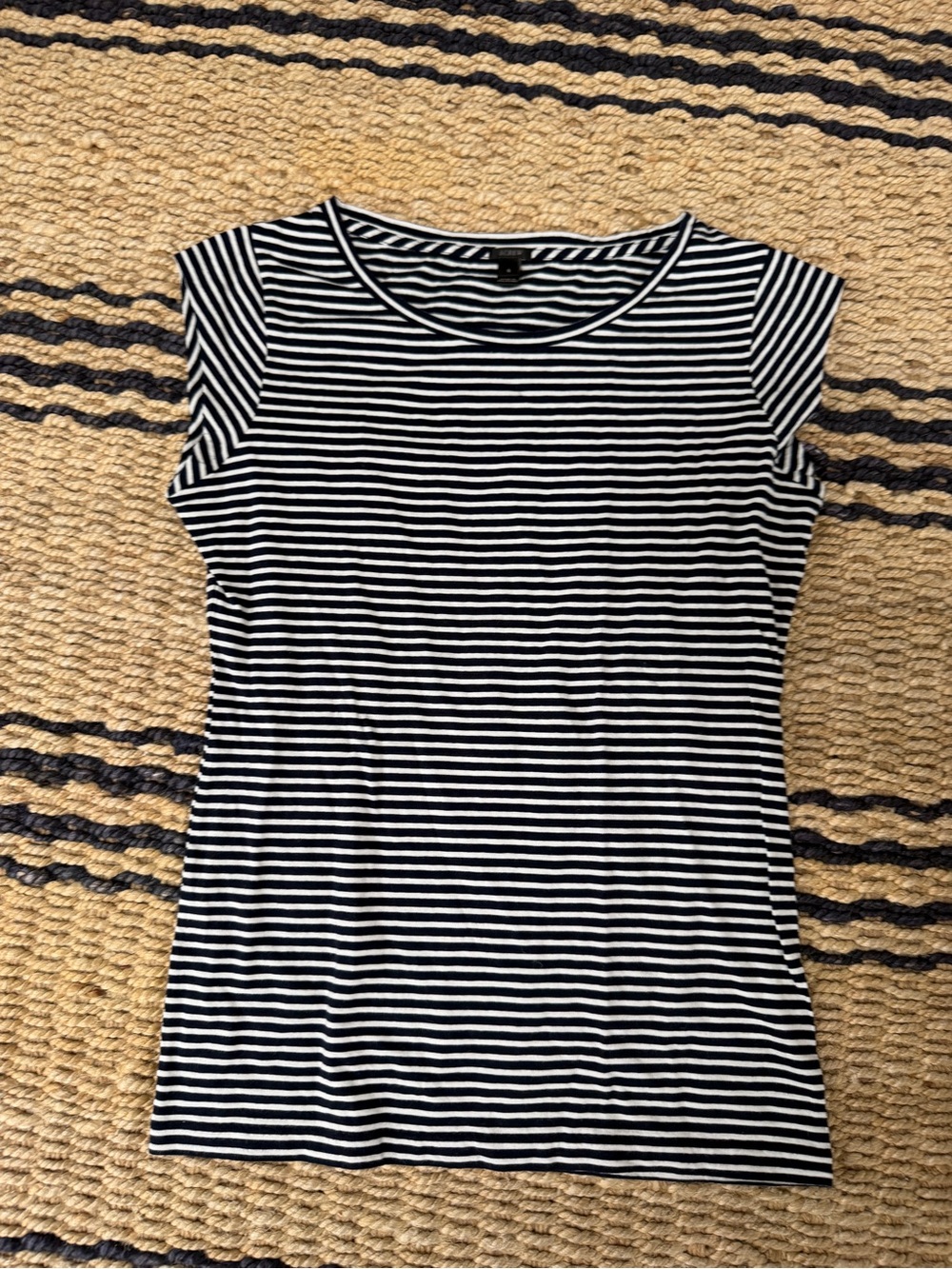 J. Crew Women’s Navy & White Striped Cap Sleeve T-Shirt. Size Small. EUC.